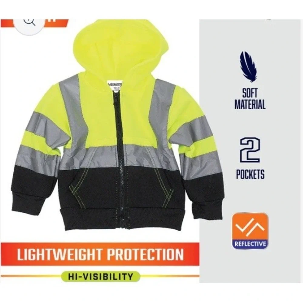 Kids  Hoodie Hi-Visibility Zip-Up Safety Jacket Size 2Y-3Y Boys Or Girls